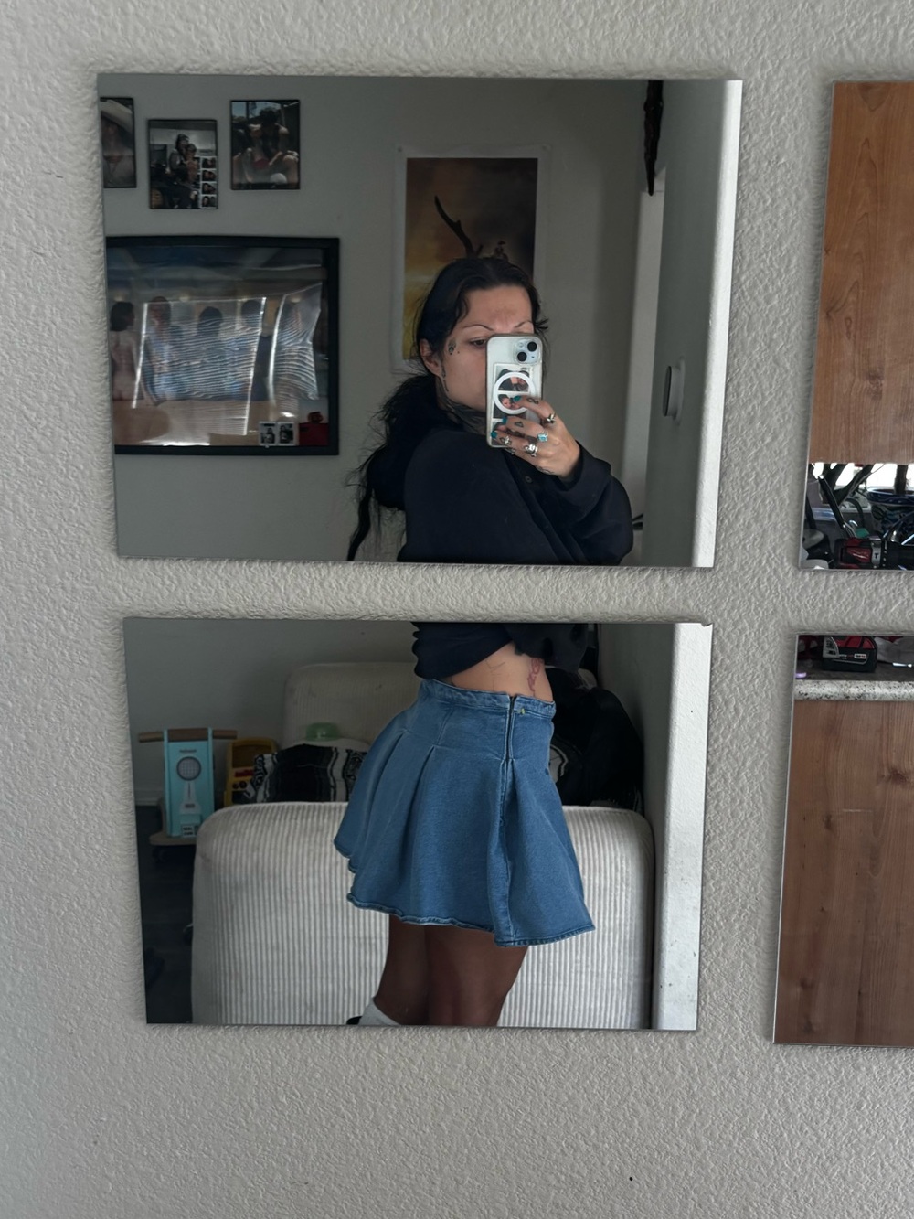 Vintage Y2K Pleated Denim Mini Skirt Flared Skater Size 5